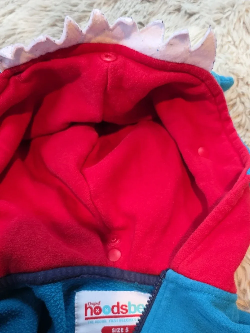 Kids Blue Monster Hoodie with Red Lining and Star Accent